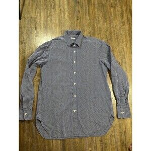 Kiton Mens Striped Long-Sleeve Dress Shirt 16.5/42 Button Up Cotton Blue Check